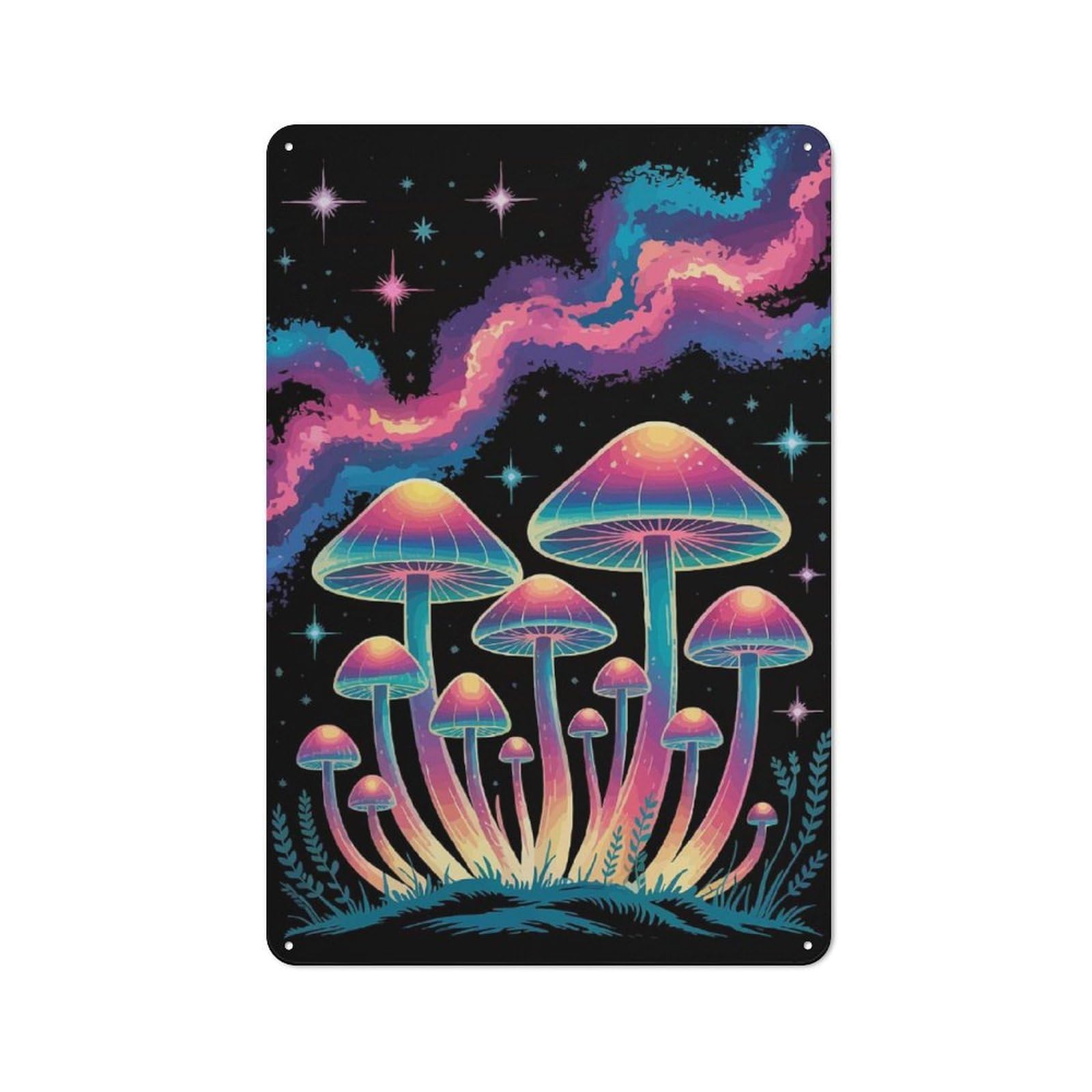 Junmoney Mushroom Galaxy Workshop Style Metal Wall Decor 30X20cm, Decorative Metal Plaque For Garage, Workshop, Shed Or Utility Room