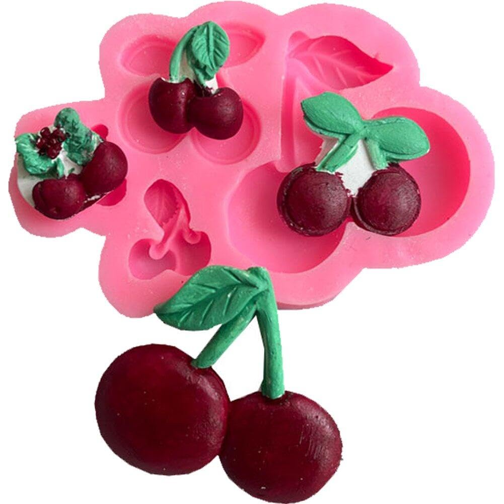 Hrippy Cherry Fondant Mold Fruit Shape Silicone Mould for Cupcake Cake Decoration Candy Chocolate Mould Accessories Tool
