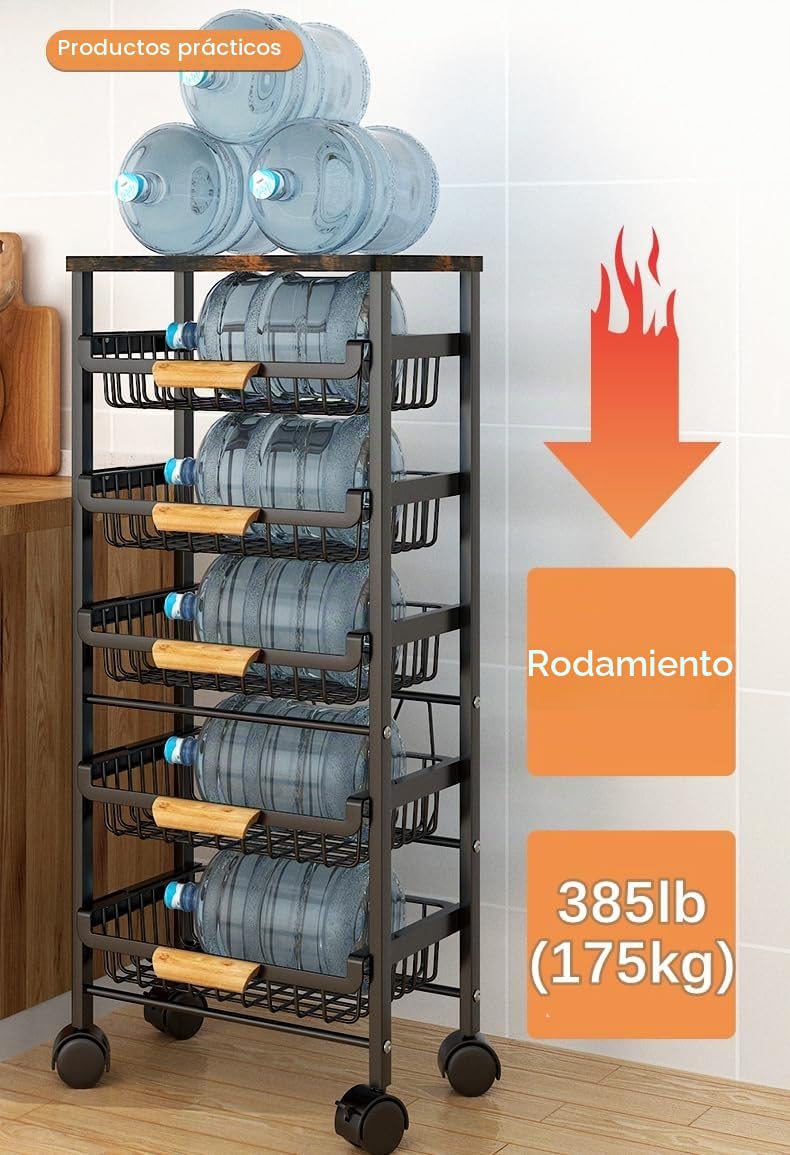 Cesta de alambre de metal de 5 niveles, cesta de almacenamiento apilable para cocina, salón, dormitorio, baño, soporte gratuito para verduras y frutas con cajones extraíbles