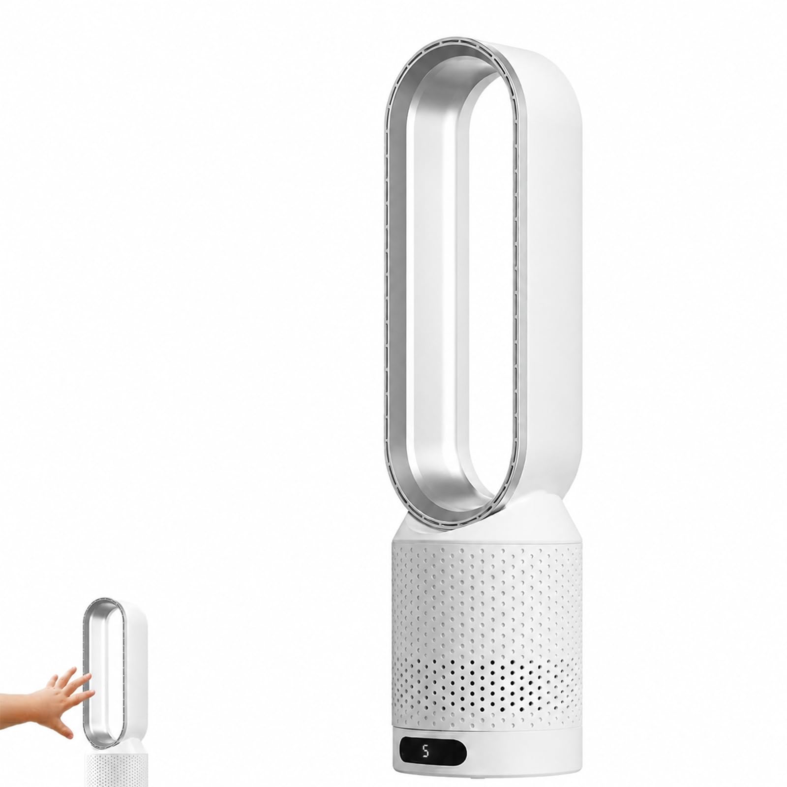 CoolLyxi Bladeless Tower Fan with Air Purifier, 8 Speeds, Remote (Silver)