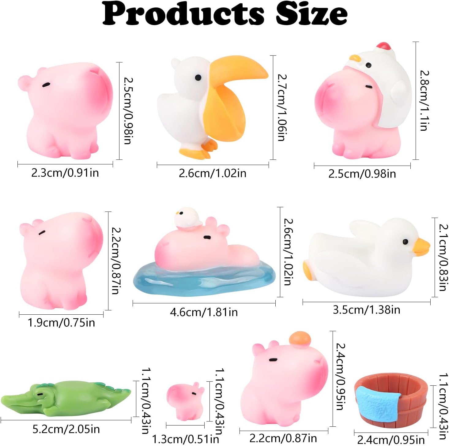 EVERMARKET 10 Pieces Mini Capybara Figurines for Crafts Tiny Resin Capybara Dollhouse Miniatures Mini Animals for Car Dashboard Fairy Garden Micro Landscaping Plant Decoration (Pink)