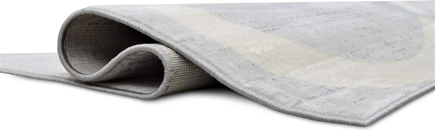 Modern Oval Pattern Soft Touch Rug – 5x7 Area Rugs, Silver Grey and Champaign