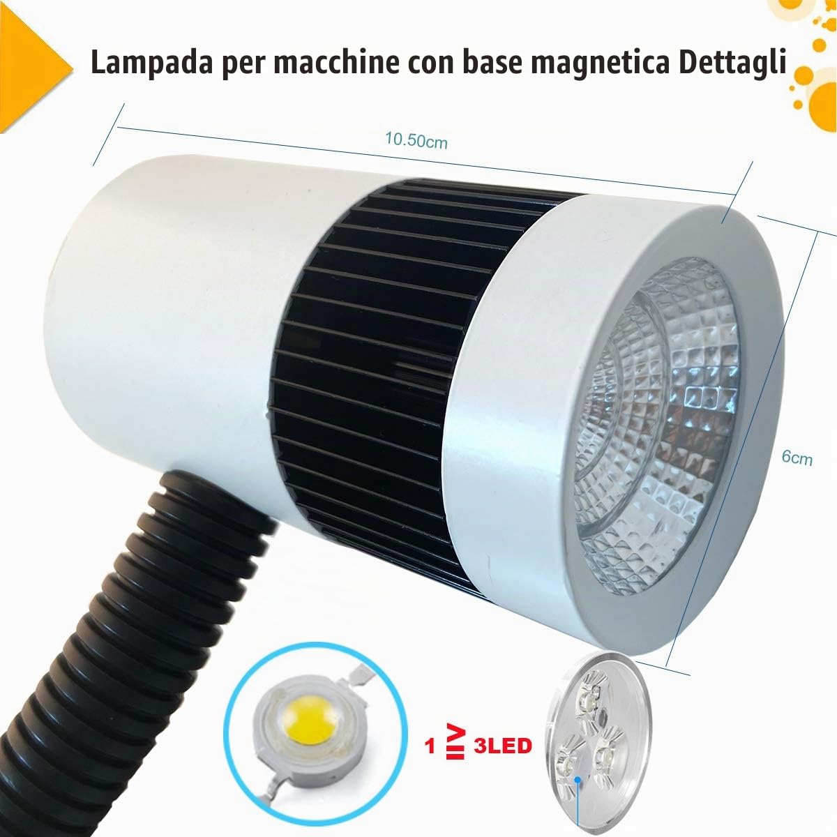 Lampada per macchina con base magnetica Lampada per tornio Lampade Led luce da fresatrice con braccio base per artigianato CNC banco da lavoro Officina Cucire