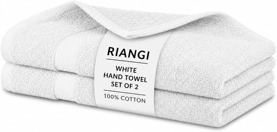 100% Cotton Hand Towels Set of 2, 16"x28" Cotton Soft Quick Drying Terry Cloth - Absorbent Kitchen Towel White for Bathroom, Spa, Hotel Or Farmhouse Decor - Hand Towels White 2 Pack