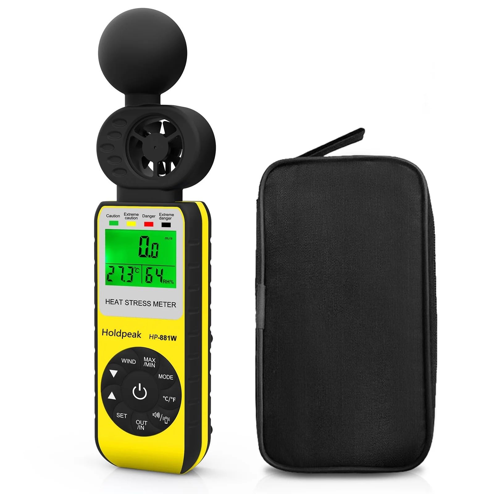 Anemómetro digital con comprobador WBGT for velocidad del viento, medidor de estrés térmico, temperatura del aire y humedad, 4 en 1, 0~30 m/s, 50 ℃