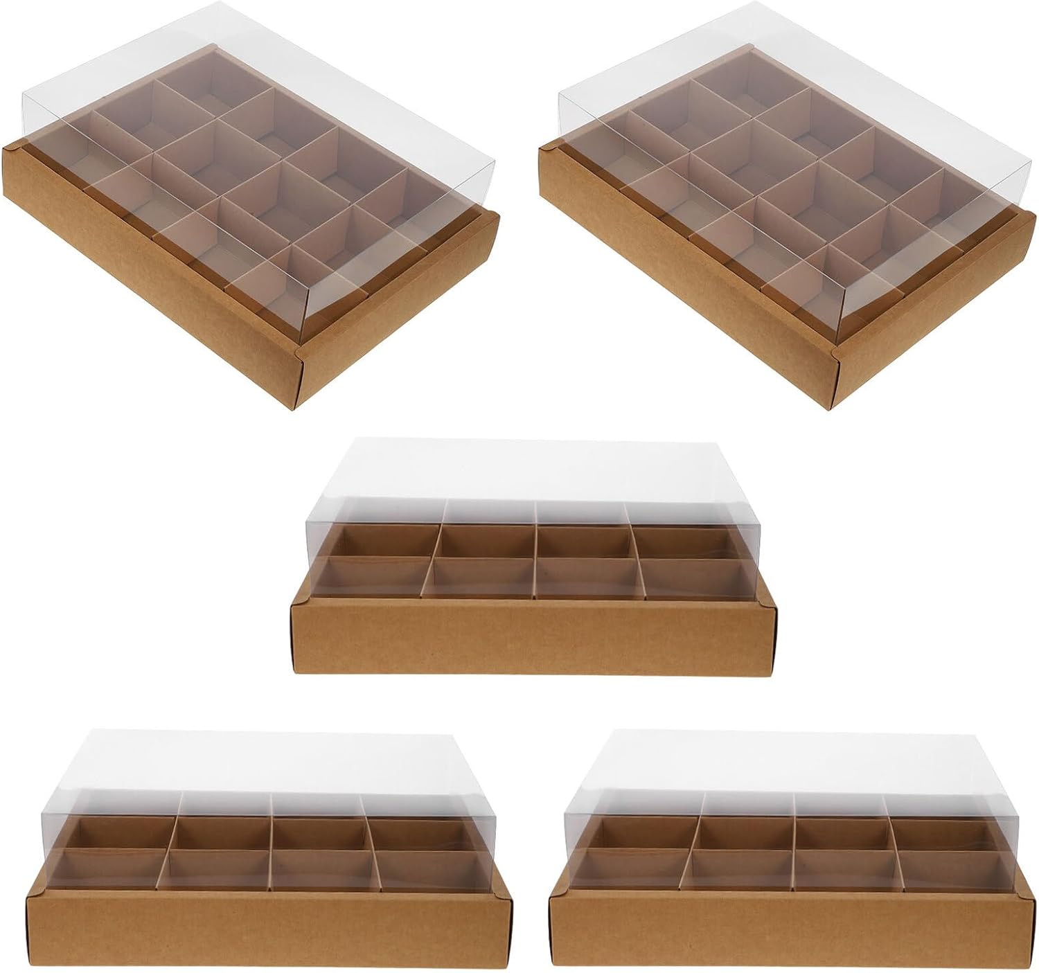 Uonlytech 12-grid Cupcake Boxes Set of 5, Kraft Paper and Plastic Cupcake Containers, Small Cake Carriers for Bakery and Homemade Muffins, Food Storage for Party and Travel