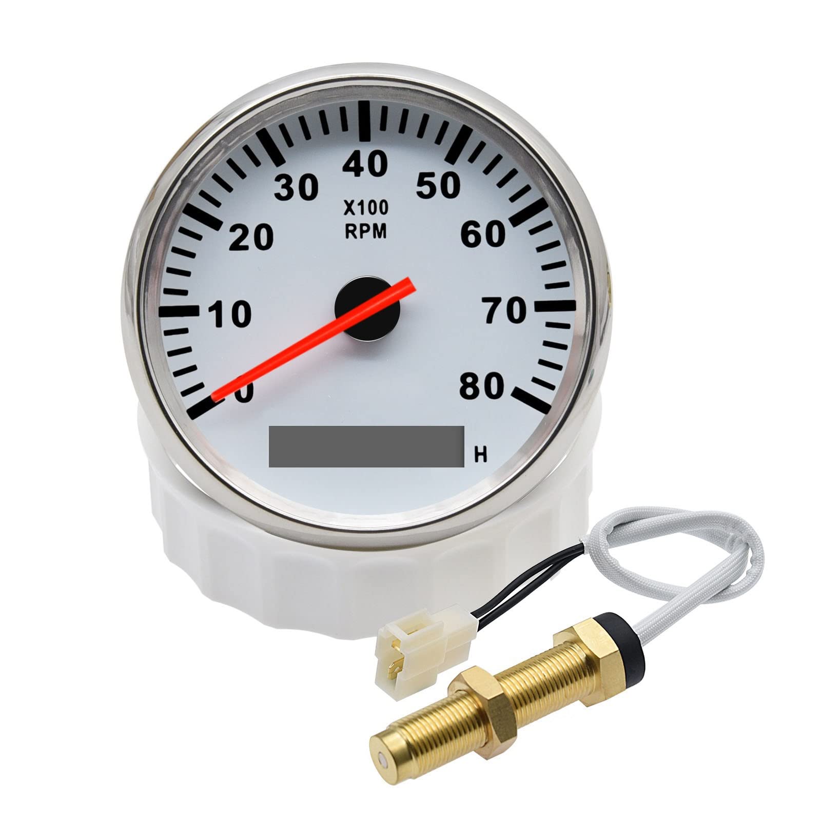 Drehzahlmesser + M16 Drehzahlmessersensor 85 mm Benzin-Dieselmotor-Tacho mit LCD-Stundenzähler for Marineboot-Motorrad(8K tacho and Sensor)