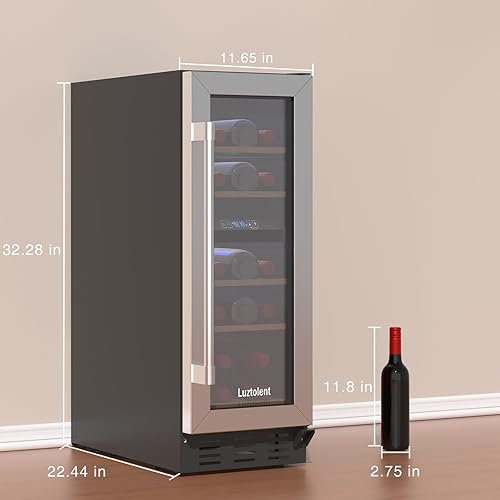Miniatura 7 de 16-Bottle Wine Fridge, 12-Inch Compressor Cooler with Dual Zone, Built-in or Under Counter, 41-64F Digital Touchscreen, Triple-Layer Glass Wine