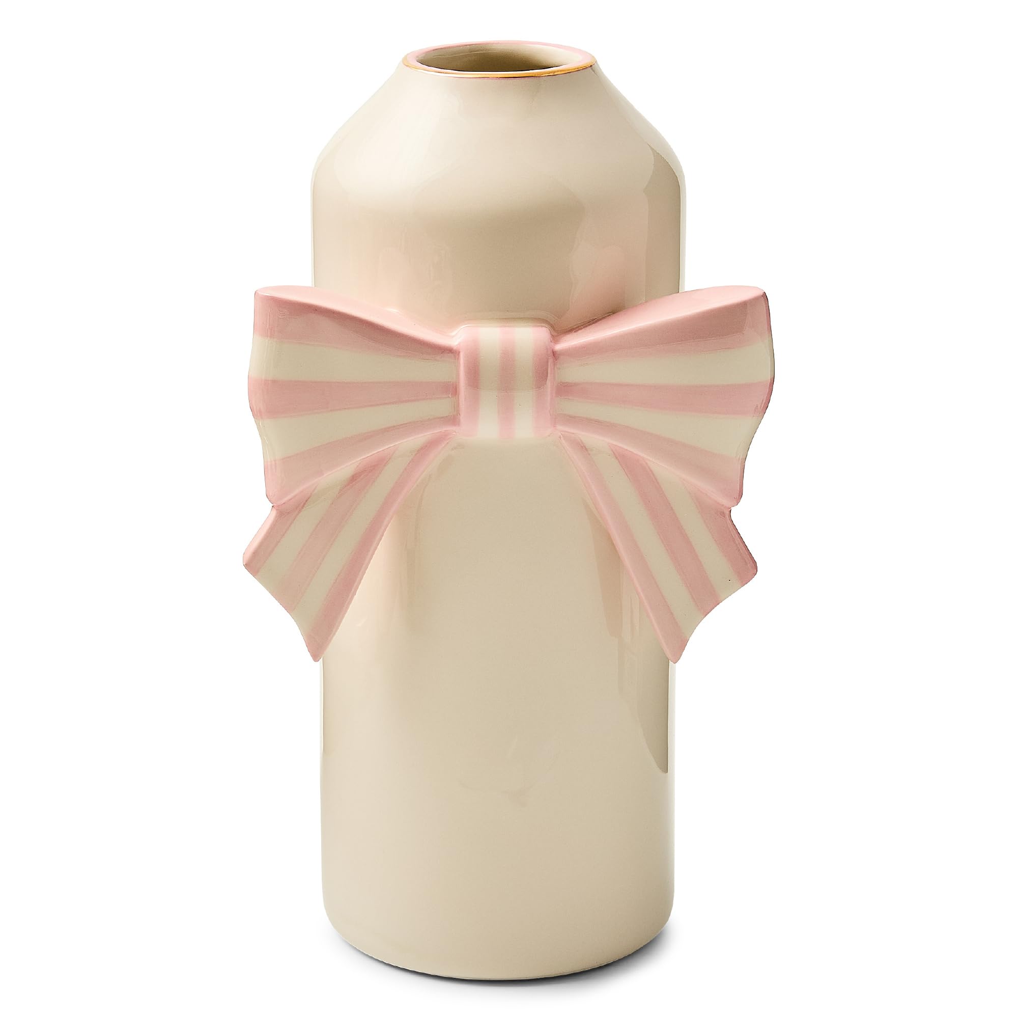 MACKENZIE-CHILDS Ceramic Vase, Unique Flower Vase, Table Decor for Living Room, Pink-and-White Rosy Bow