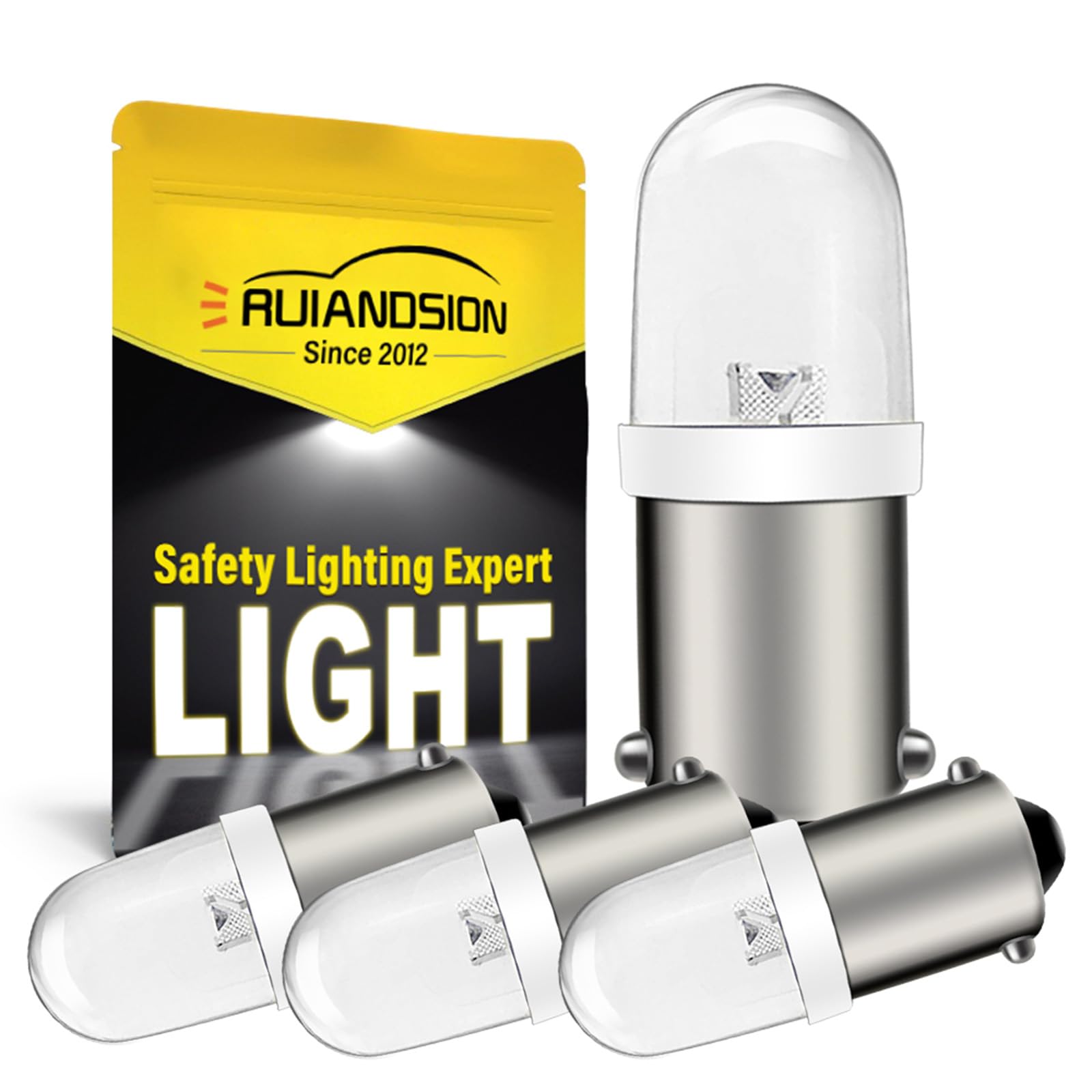 Ruiandsion 4X BA9s LED Bulb – BA9s Base Replacement Indicator Bulb, Warm White, 1W, for Dashboard, Instrument Panel & Indicator Lights (AC/DC,240V)