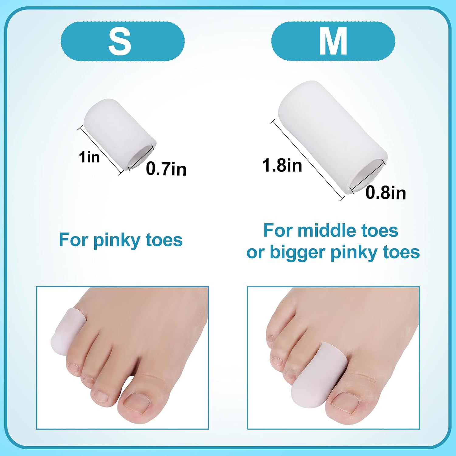 20Pcs Gel Toe Protectors - Durable Silicone Toe Caps, Toe Cushion Guard Cover for Women Men, Relieve Ingrown Toenails, Hammer Toes, Corns, Blisters, Callus, 8S + 12M