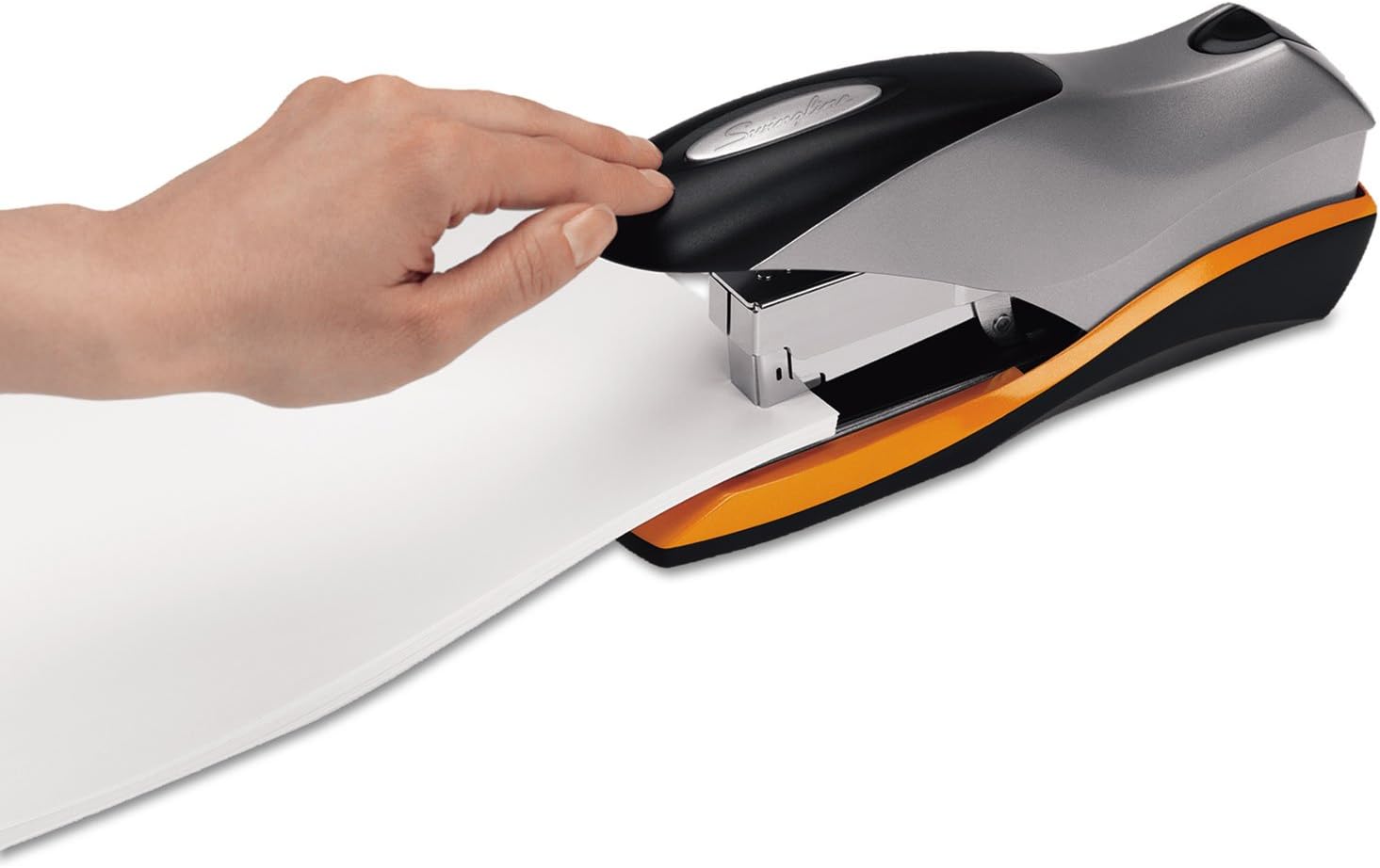 Swingline Stapler, 70 Sheet Capacity, Optima 70, Jam Free, Reduced Effort, Soft Grip, Metal, Silver/Black/Orange (87875)