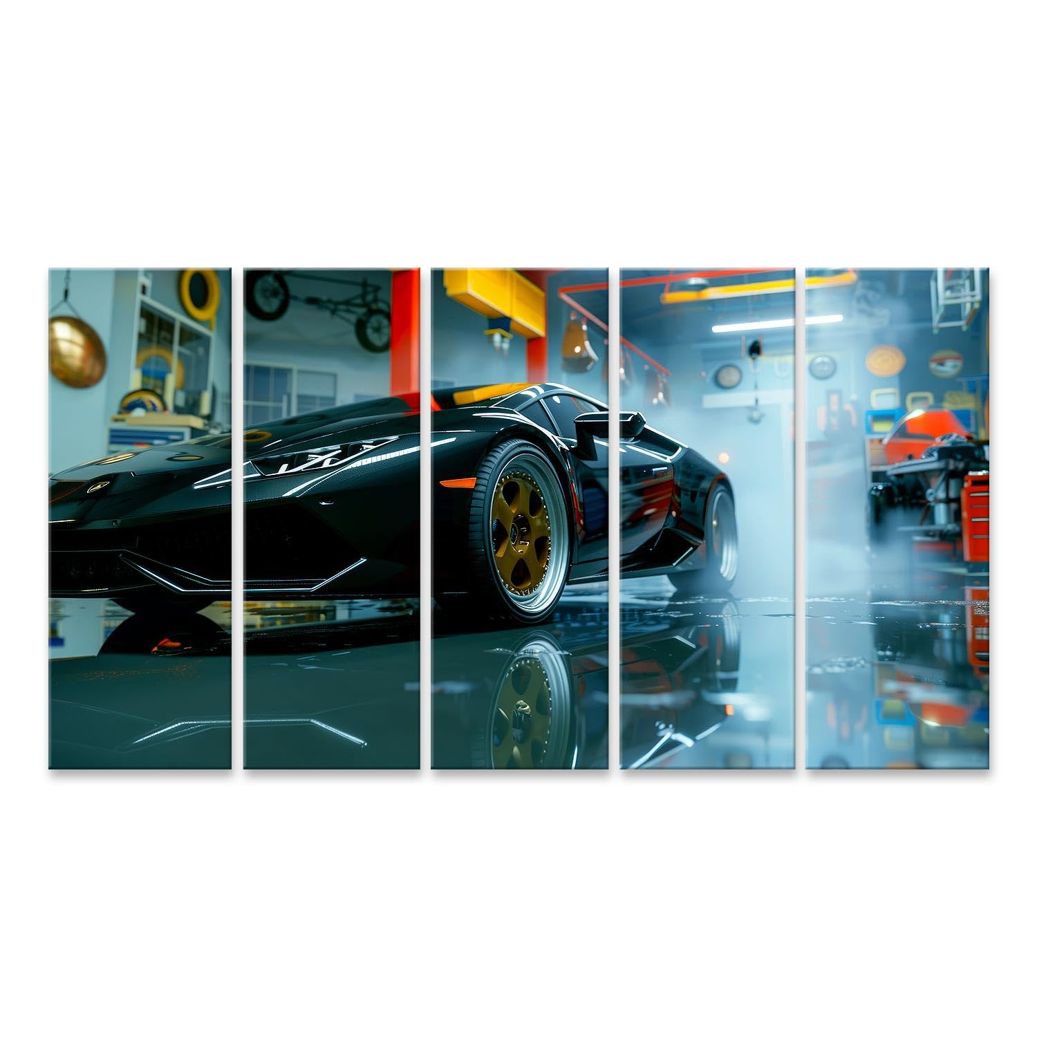 islandburner Pintura en lienzo, coche deportivo de lujo en taller de niebla, garaje, amantes de los coches, concesionarios de automóviles, pinturas de pared, póster