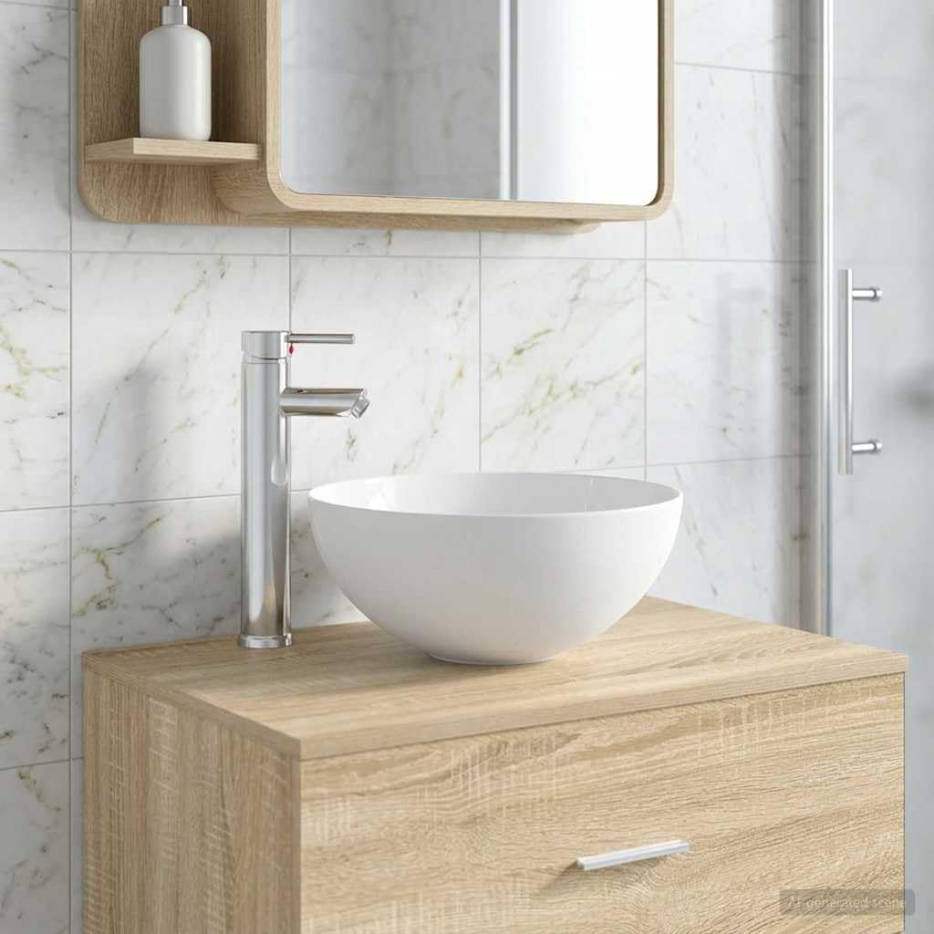 Lavabo de baño cromado 35,5 x 35,5 x 14,5 cm Metal