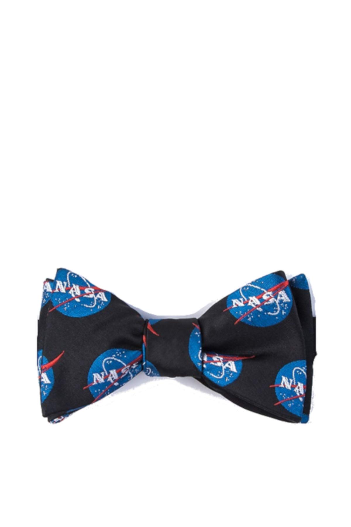 Men's Black Nasa Logo Space Astronomy Pre-Tied Bow Tie Neckwear