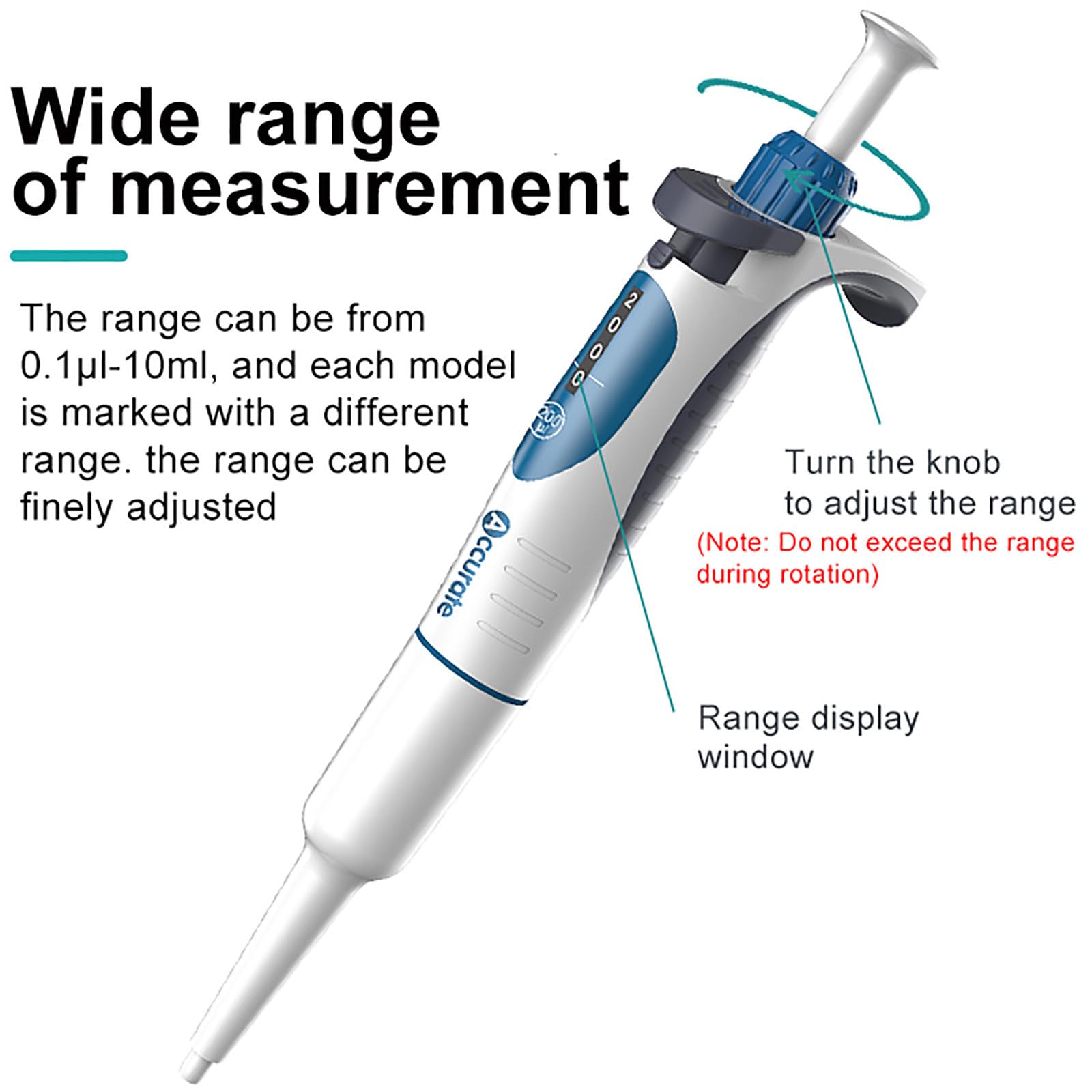 Micropipeta De Un Solo Canal, 0.1μl-10ml / Alta PrecisióN, Ajustable Digitalmente, Bloqueo De ProteccióN De Capacidad/Rango De Bloqueo, con Punta De Pipeta,1~10ml