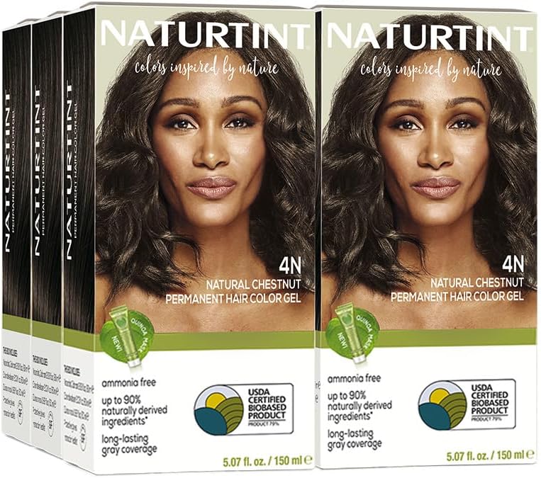 Naturtint 4N Natural Chestnut Permanent Hair Color (Pack of 6), Ammonia Free, Vegan, Cruelty Free, up to 100% Gray Coverage, Long Lasting Results (Packaging may vary)