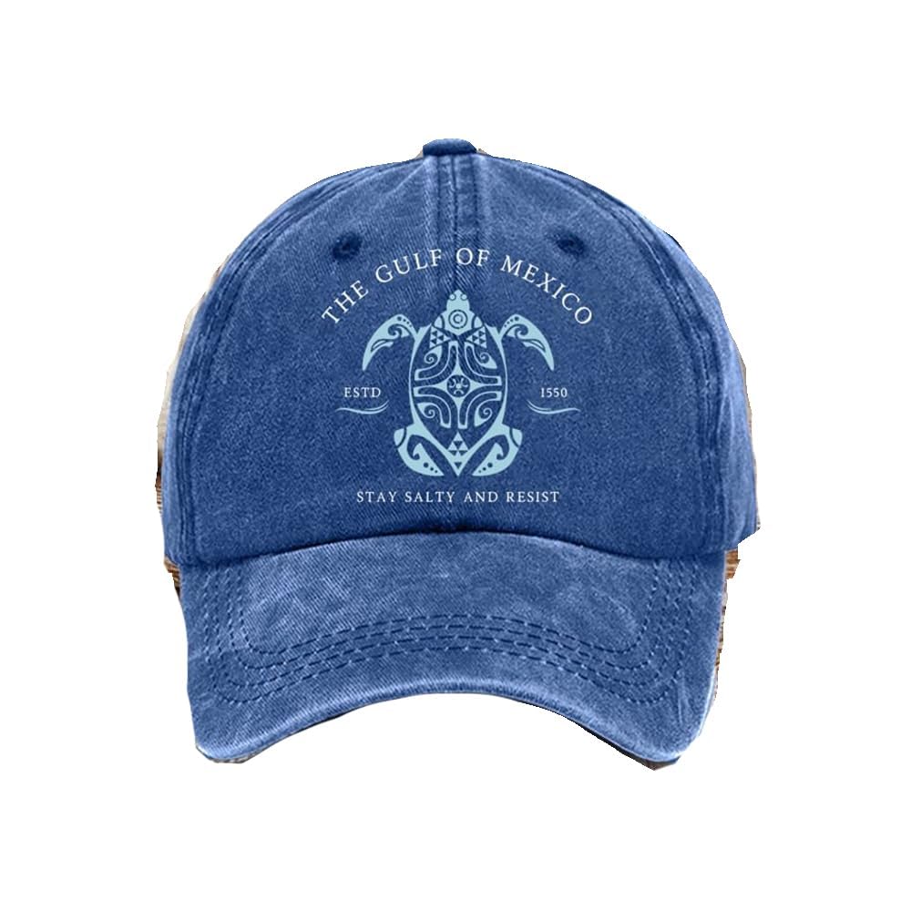 Gulf of Mexico Hat Sea Turtle Hat, Gulf of Mexico Established 1550 Cap, Vintage Baseball Caps for Men Women (US, Alpha, One Size, Blue)