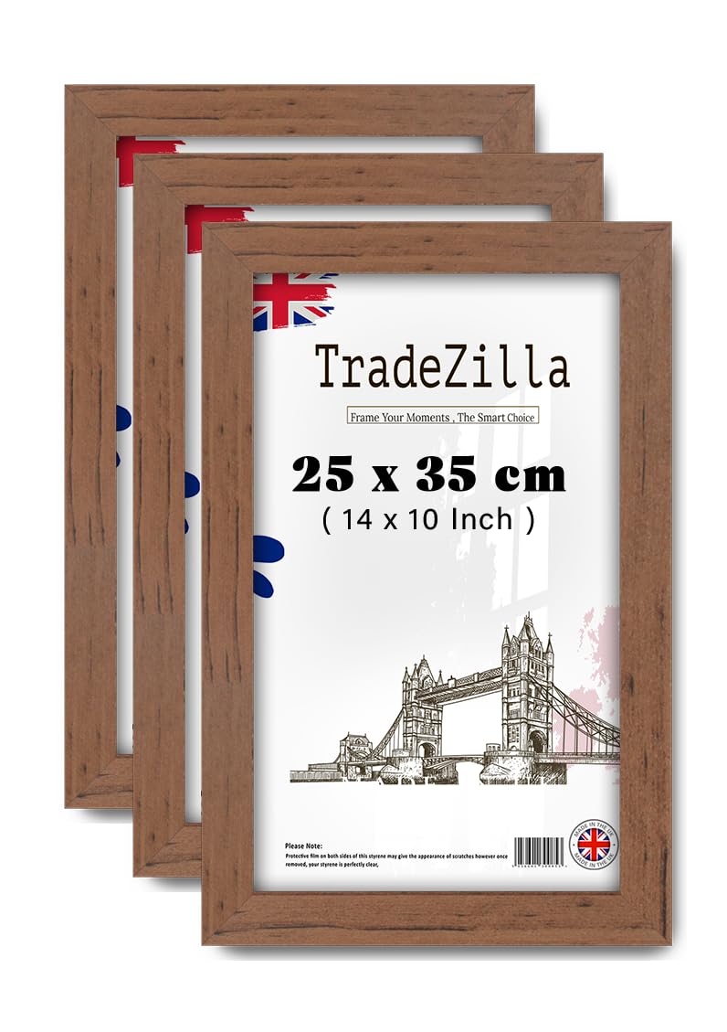 TradeZilla pack of 3 Luxurious Small Walnut (25 x 35 CM) Poster Frame Engineered Wood, 14 x 10 Inch Horizontal/Vertical Display Seasonal/Occasion Gifts [ Walnut ]