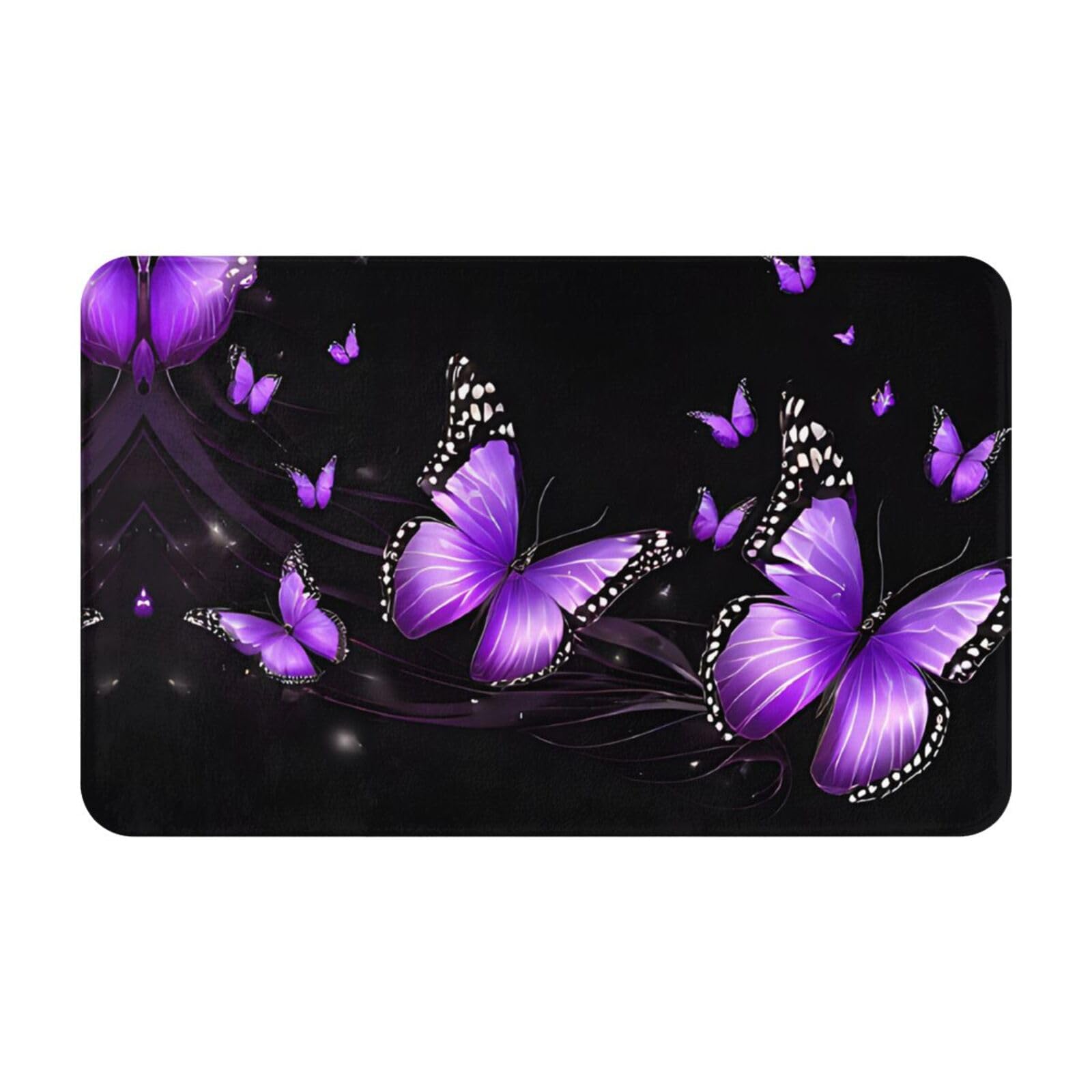 Butterfly Purple Print Living Room Bathroom Kitchen Anti Slip and Absorbent Carpet, Indoor Entrance Door Muddy Floor Mat, Ultra Soft Washable Carpet 21x31.5 Inches