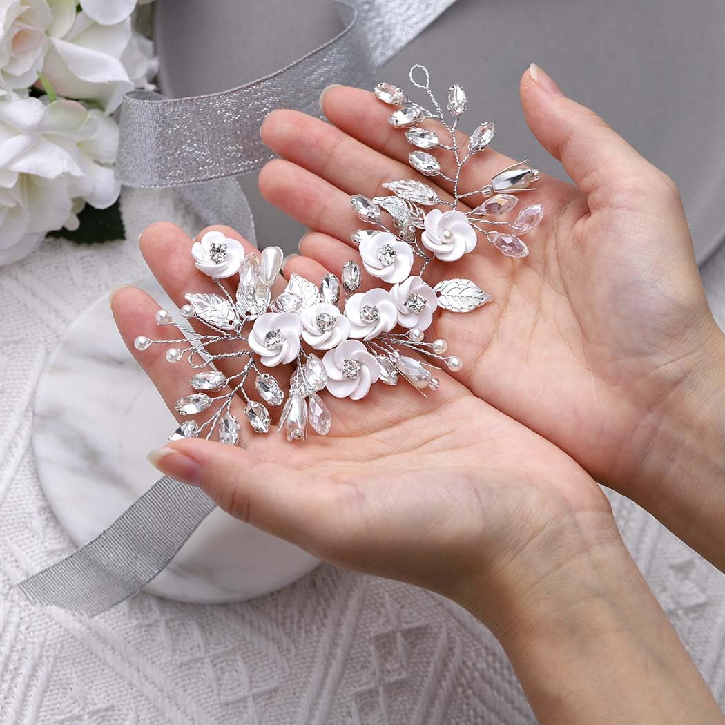 Catery Accessorio per capelli da sposa a forma di fiore e sposa, con cristalli argentati, accessorio per capelli per donne e ragazze (A-Sliver)
