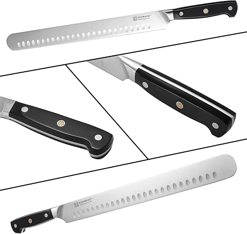 Miniatura 7 de KEEMAKE Cuchillo de corte de 12 pulgadas, cuchillo de trinchar con acero inoxidable de alto carbono para cortar jamón, cuchillo de pechuga con mango