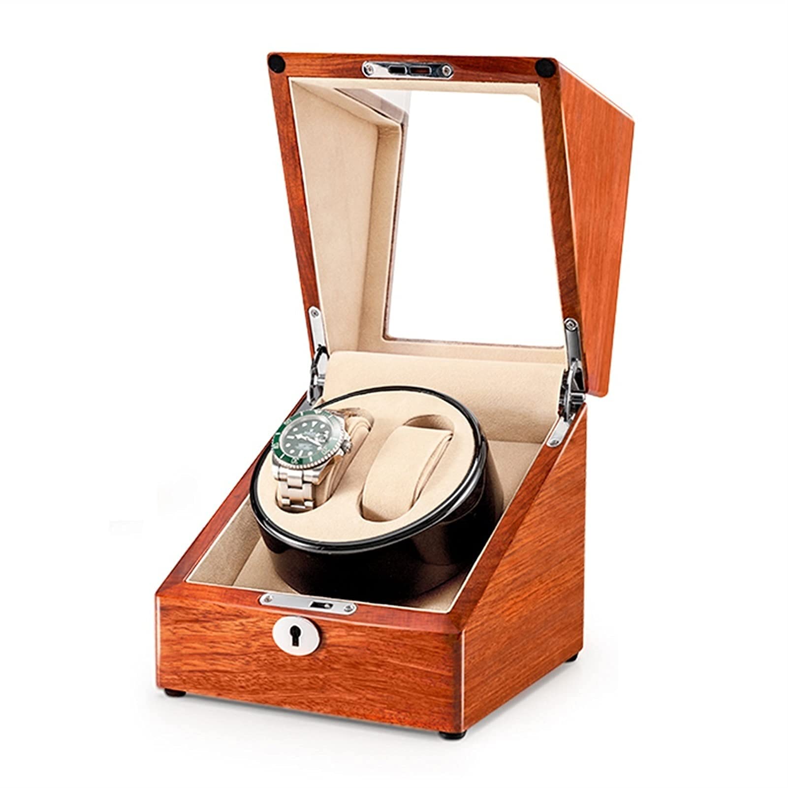 QUSYZD Solid Wood Double Watch Winder with Quiet Motor and Flexible Watch Pillow,Automatic Watch Winder Storage Display Box,Rosewood+beige