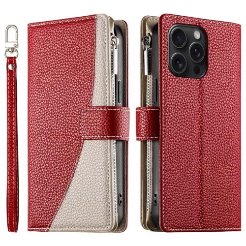 Étui iPhone 12 en cuir rouge de qualité supérieure avec portefeuille zippé - 2