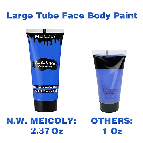 Miniatura 2 de MEICOLY Pintura facial y corporal en crema azul real, tubo grande de 2.37 oz a base de agua, pintura corporal completa para adultos y niños, tubo