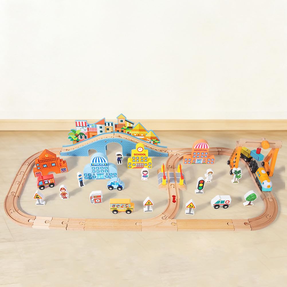 Holzeisenbahn-Set, DIY zusammenbaubares Eisenbahngleisspielset | Stadt-Szene Holz-Zugset, Kleinkind Holz-Lokomotiven-Set