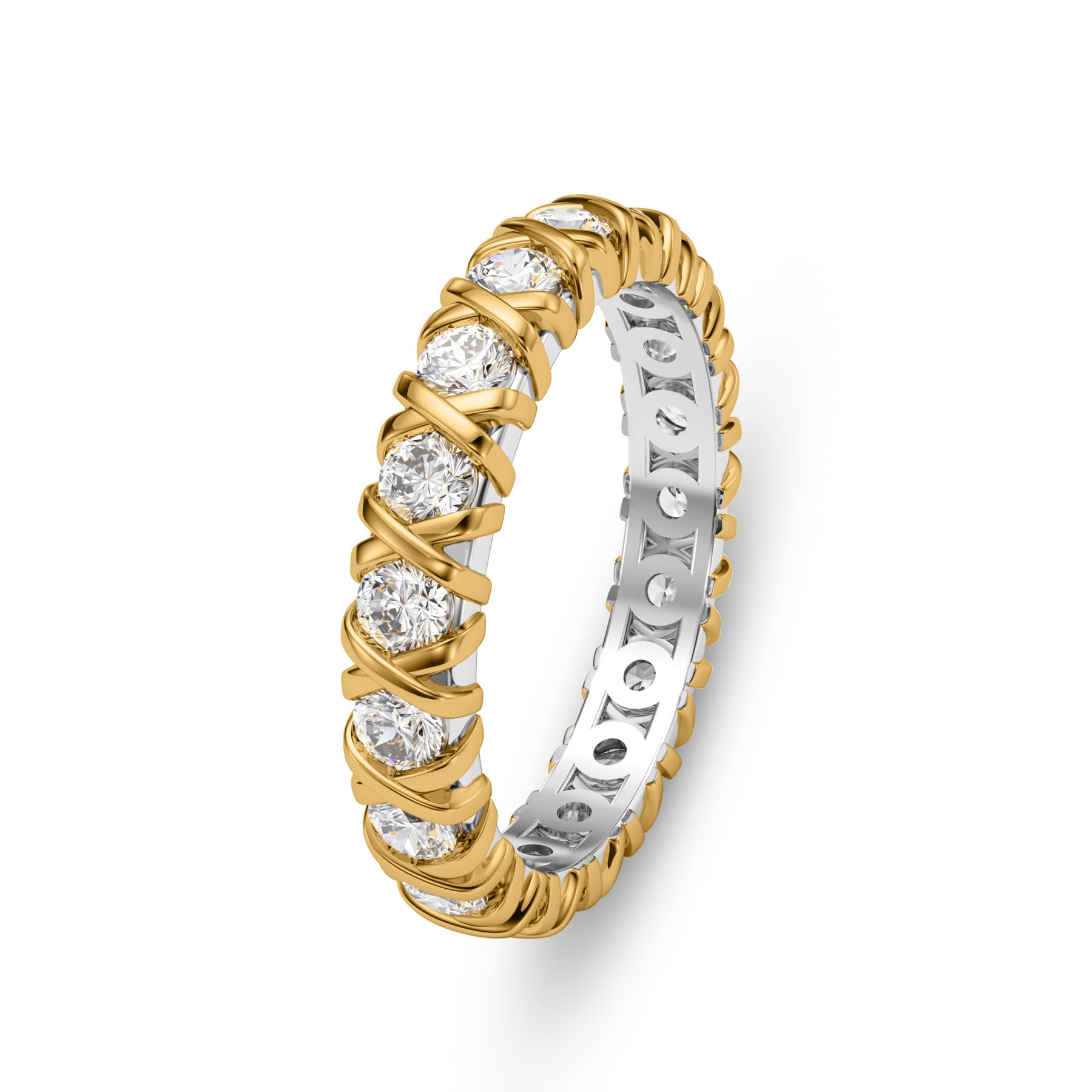 Leaocean Gold CZ Wedding Band Rings For Women, Cubic Zirconia Rings For Women, Simulated Diamond Stackable Love Pave Rings Two Tone Tennis Ring Womens