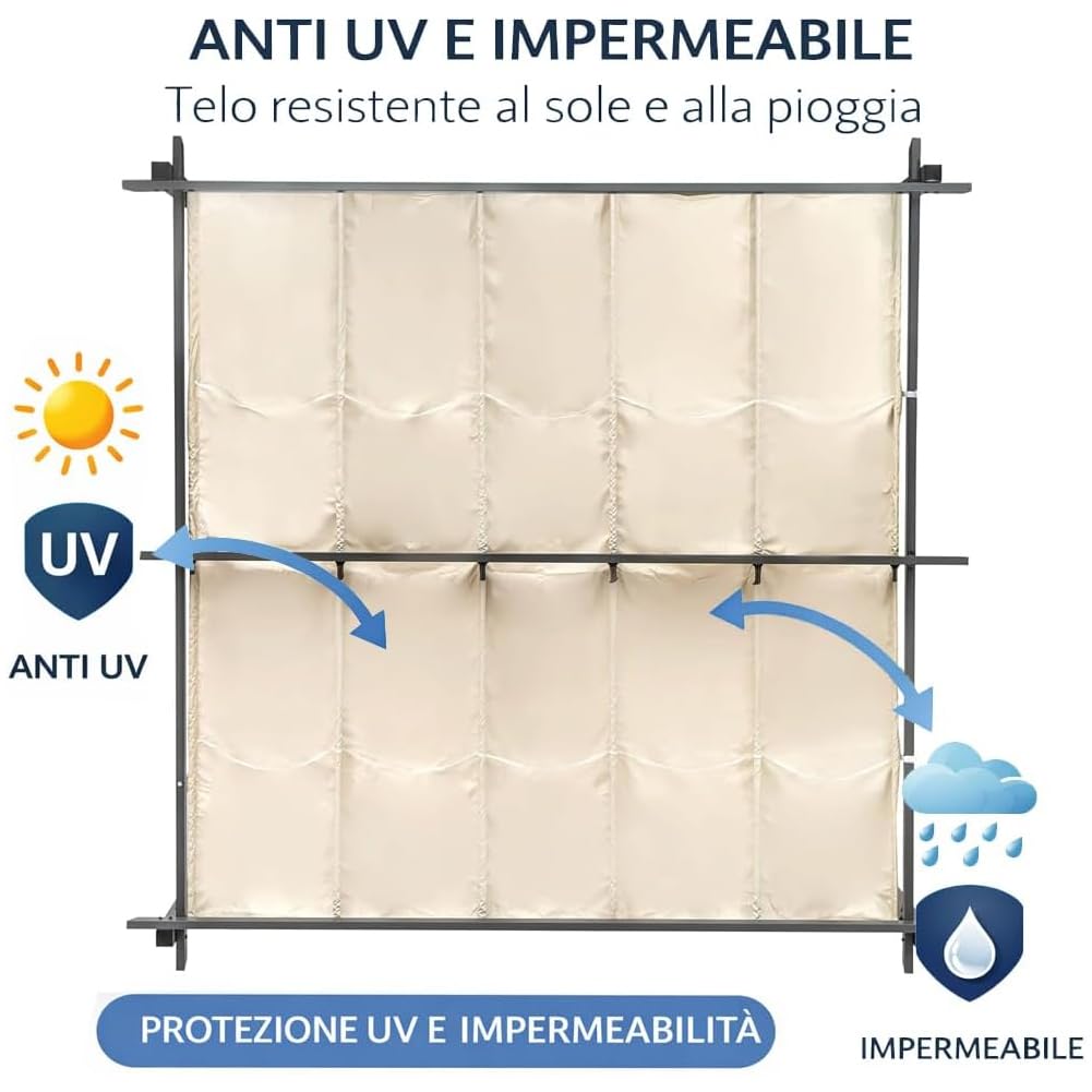 BAKAJI Gazebo Pergola Beige con Telo Retrattile in Poliestere Impermeabile e Anti UV, Struttura Resistente alle Intemperie, Ideale per Esterno, Giardino, Terrazzo, Patio, Ristorante, Bar (3 x 4 Metri)
