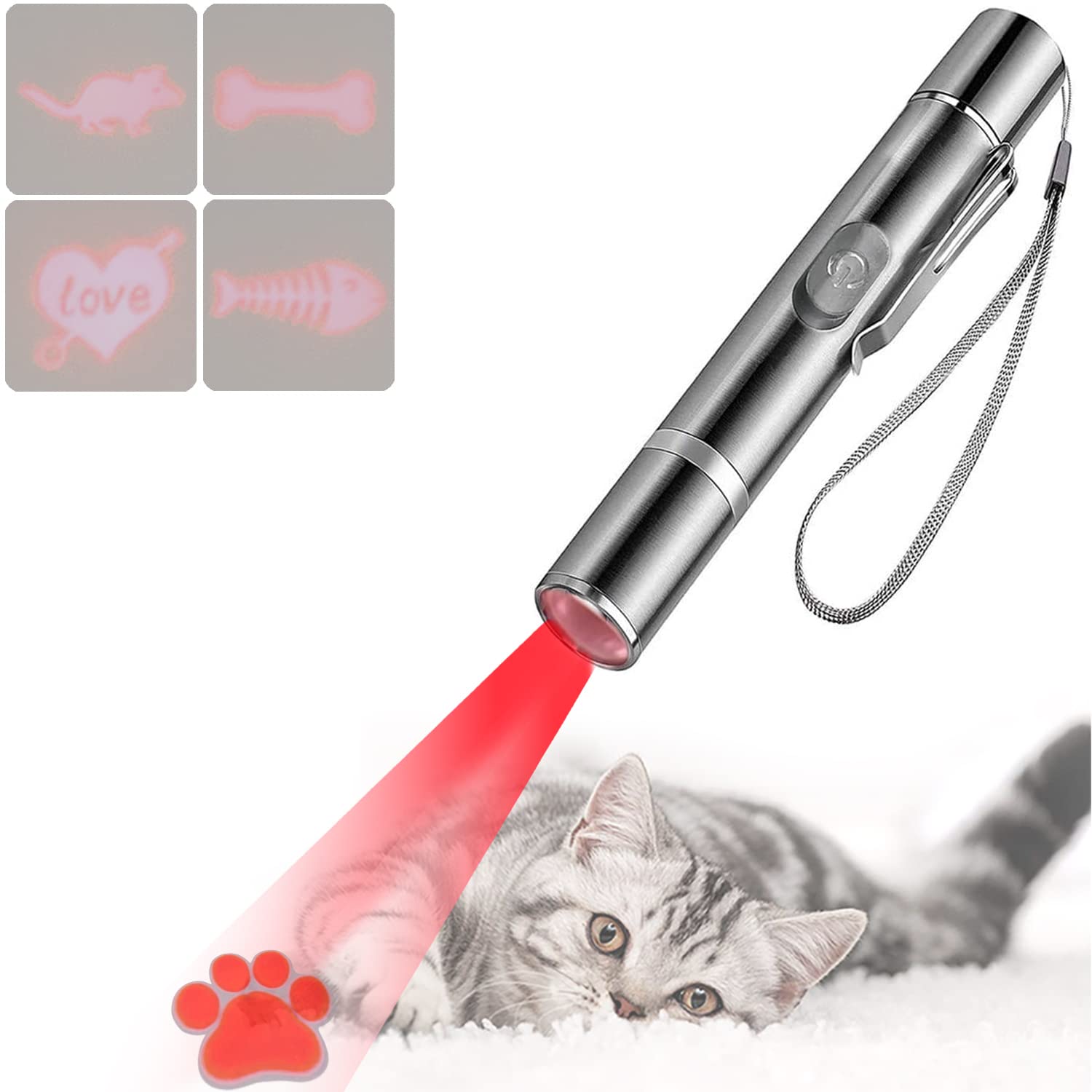 Giocattolo LED Per Gatti E Cani - Puntatore 7 In 1 Ricaricabile USB, Con Modelli Interattivi - Foto 9