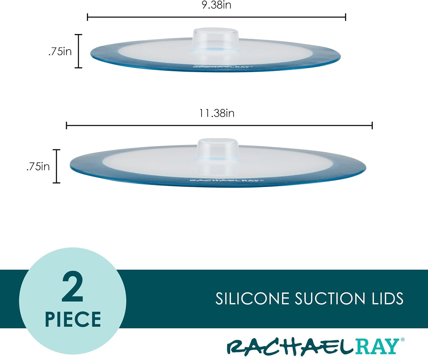 Rachael Ray Tools and Gadgets Silicone Suction Lid Set, 2 Piece - Teal