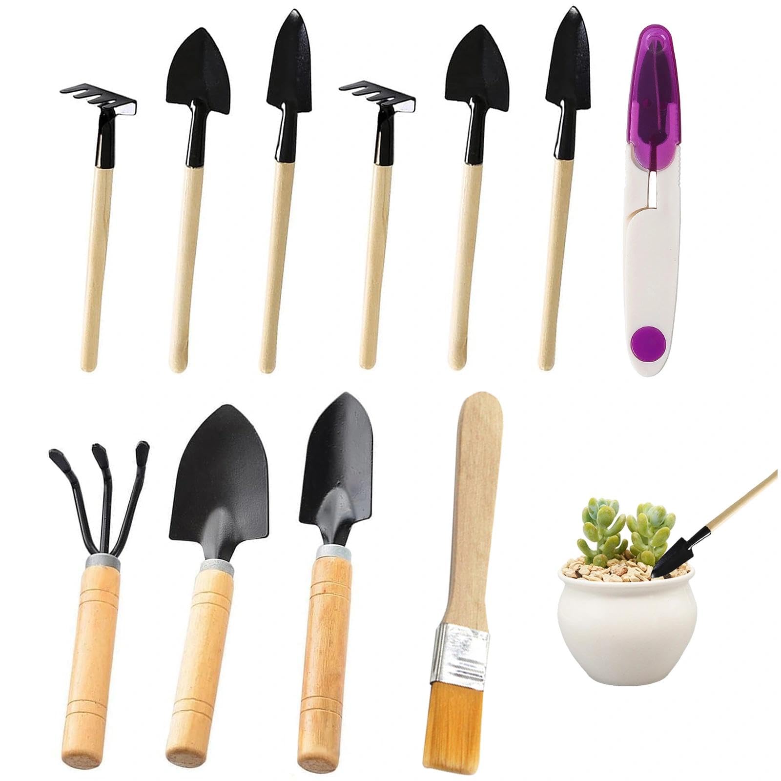 11 Piece Garden Trowel Set, Portable Garden Tools Set, Multi-purpose Gardening Tools for Tabletop Potted Plants