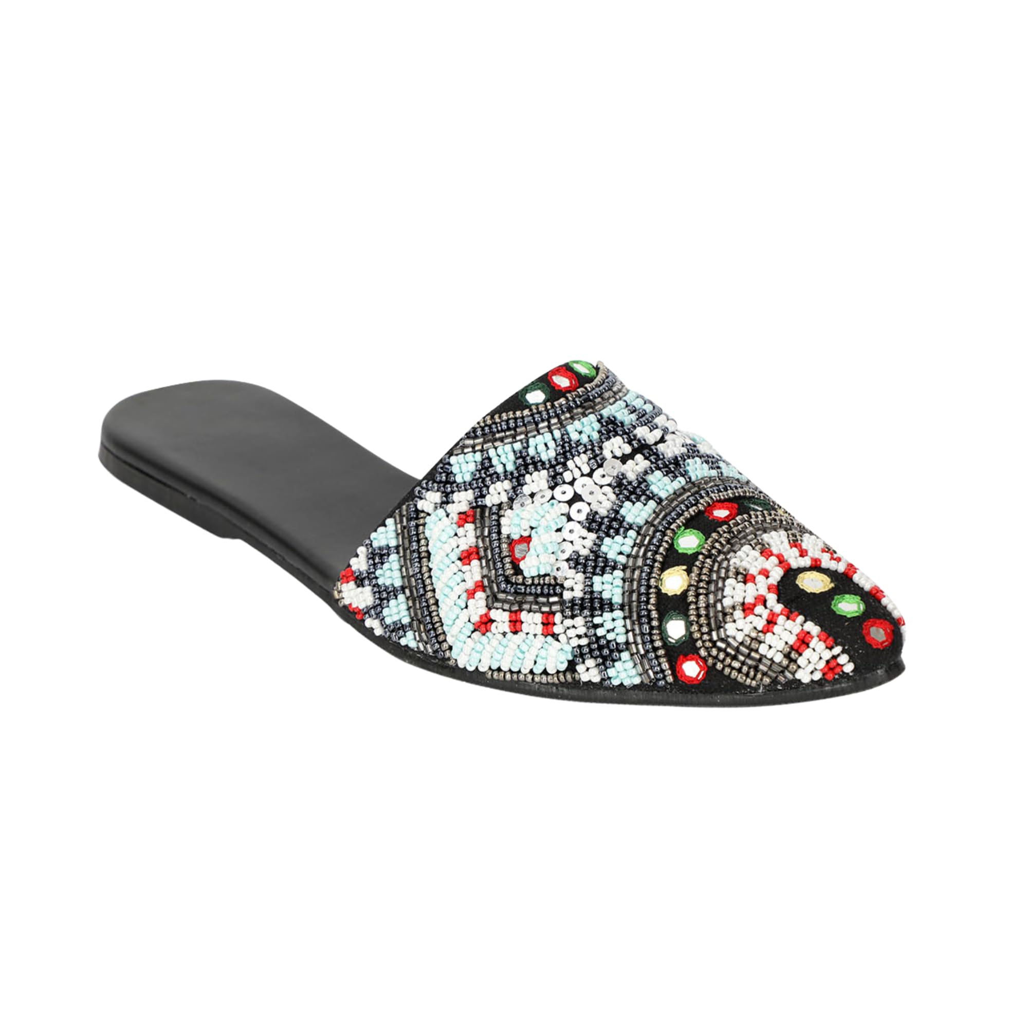 Women Ethnic Embellished Pointed Toe Fabric Mules |-picture-20