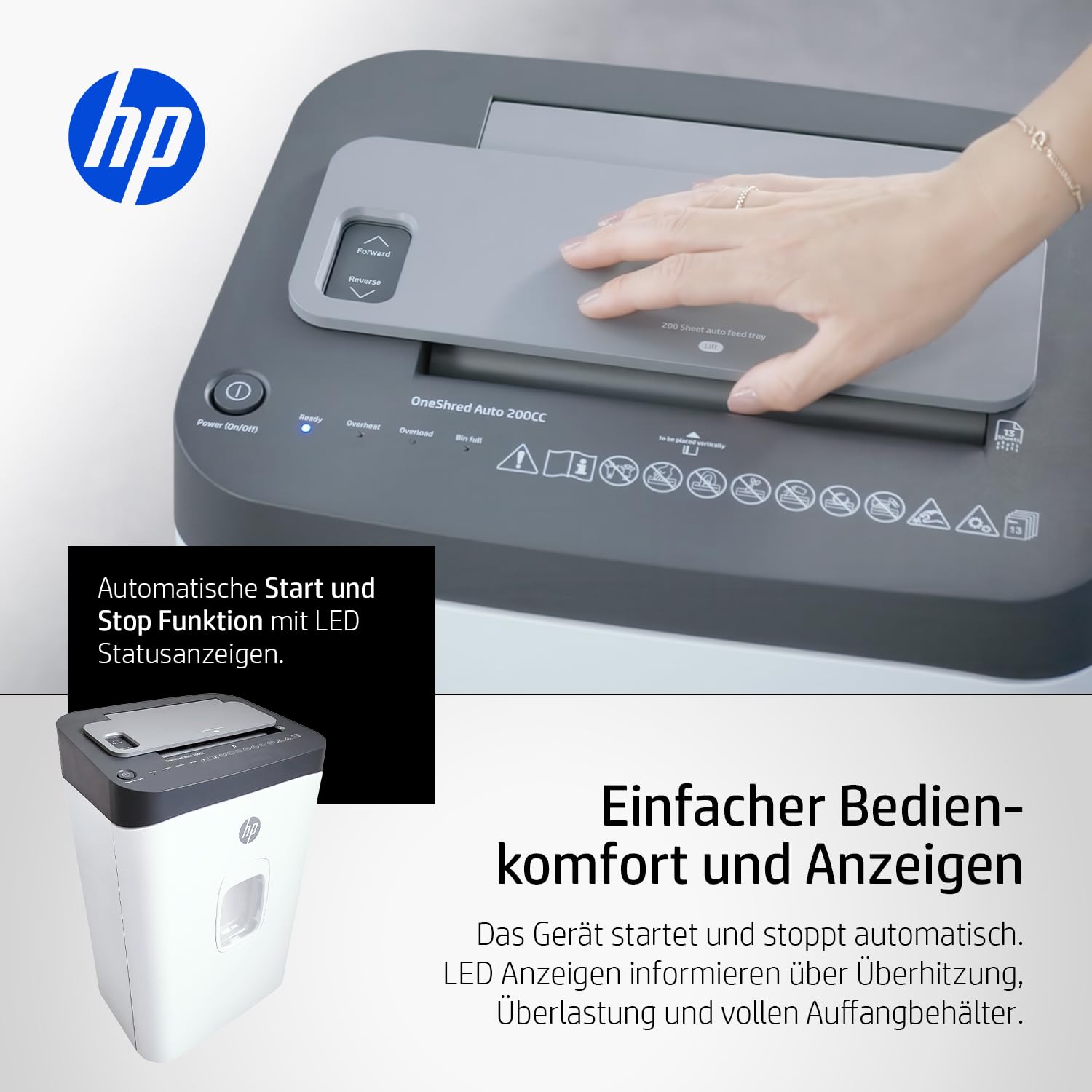 HP One HRED Auto 200CC biało-szara niszczarka