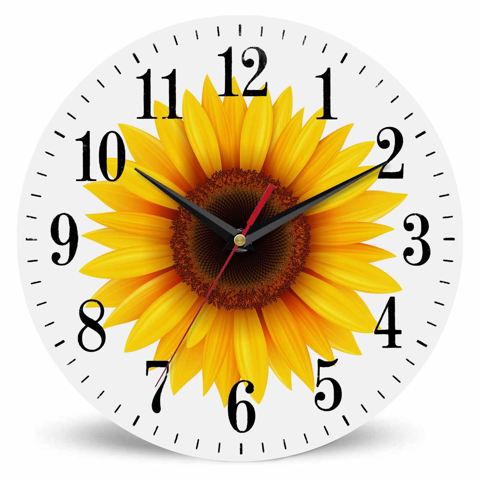 Horloge murale tournesol vintage ronde jaune pendule silencieuse 25 cm cuisine salon chambre