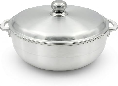 7-Quart 12-Inch Traditional Caldero Pot with Silver Aluminum Lid, Aluminum Rice Pot for Arroz, Beans, Soups and Stews, Induction Compatible