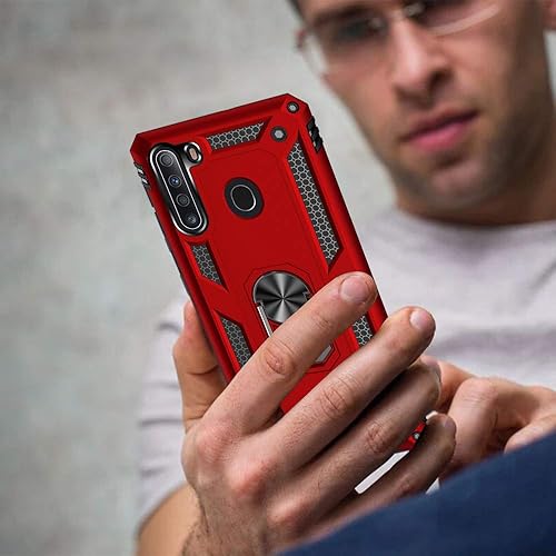 Miniatura 5 de Funda para Samsung Galaxy A21 con protector de pantalla, funda protectora de grado militar con anillo para Samsung Galaxy A21 (rojo)