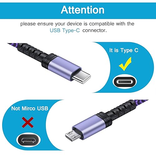 Miniatura 3 de [10 pies, 2 unidades] S23 USB C a USB A, cable de alimentación de teléfono Android de carga rápida tipo C, cable trenzado de nailon para Samsung