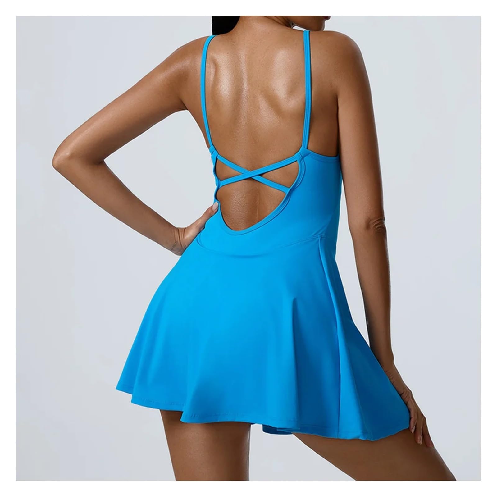 Sportkleid Yoga Set Frauen Trainingsanzüge Fitness Strampler Sport Backless EIN Stück Workout(Blue,S)
