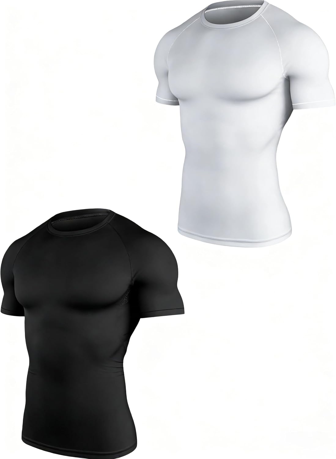 Men's Compression Shirt, Short Sleeve Athletic Base Layer, Black and White, Performance Workout Training Top