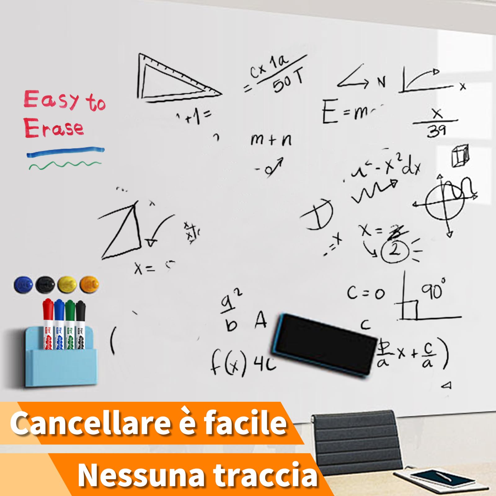 Sipa 12 Pennarelli Lavagna Bianca Cancellabile -Punta a Scalpello da 4 mm，Nero, Rosso, Verde, Blu，Basso odore sicuro，Soddisfare le esigenze di scuole, uffici e famiglie