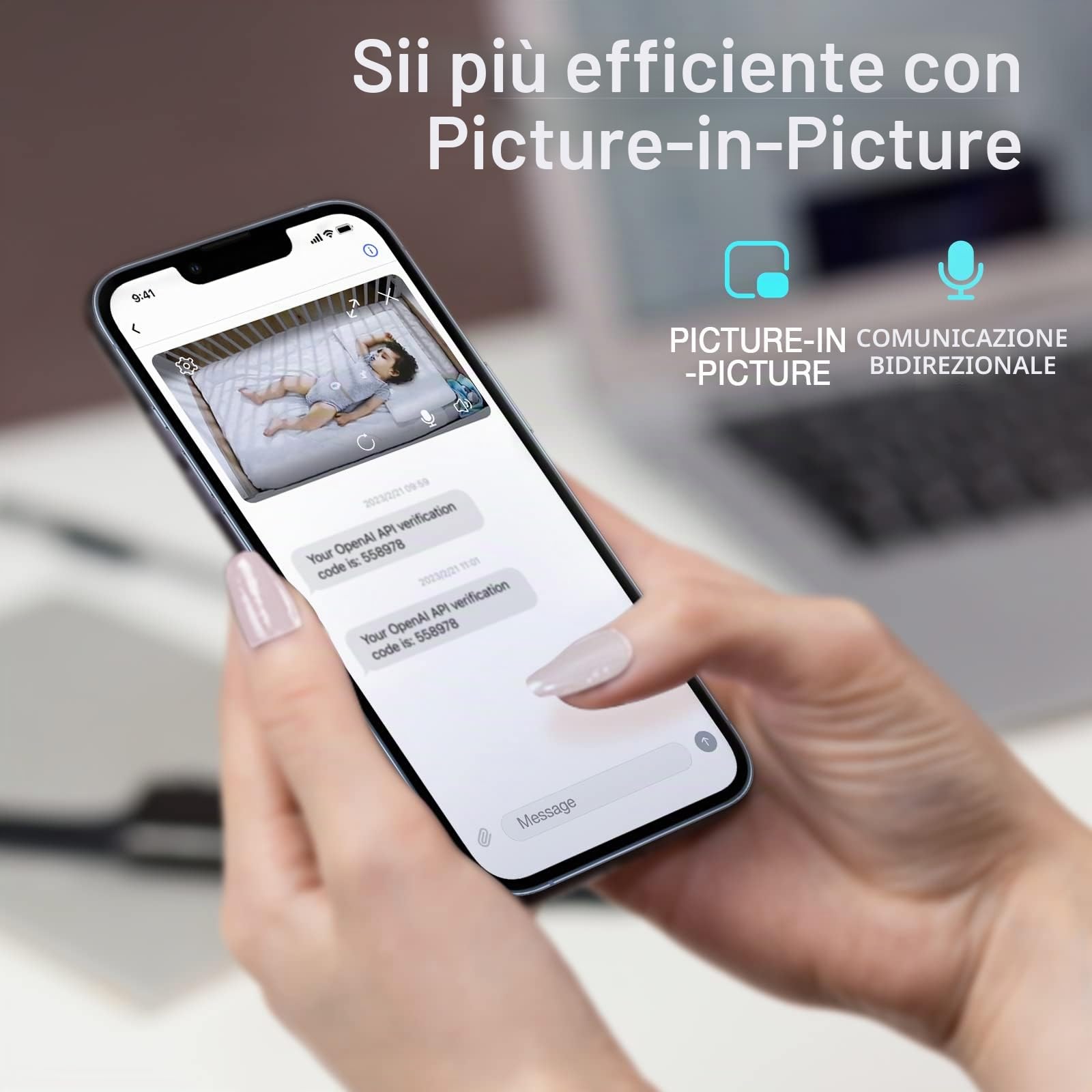 Sense-U Smart Baby Monitor 3+ Crystal Clear 2K Remote PTZ, rileva posizione sonno, Rollover, Sensori temperatura | Visione notte, conversazione bidirezionale, rilevamento