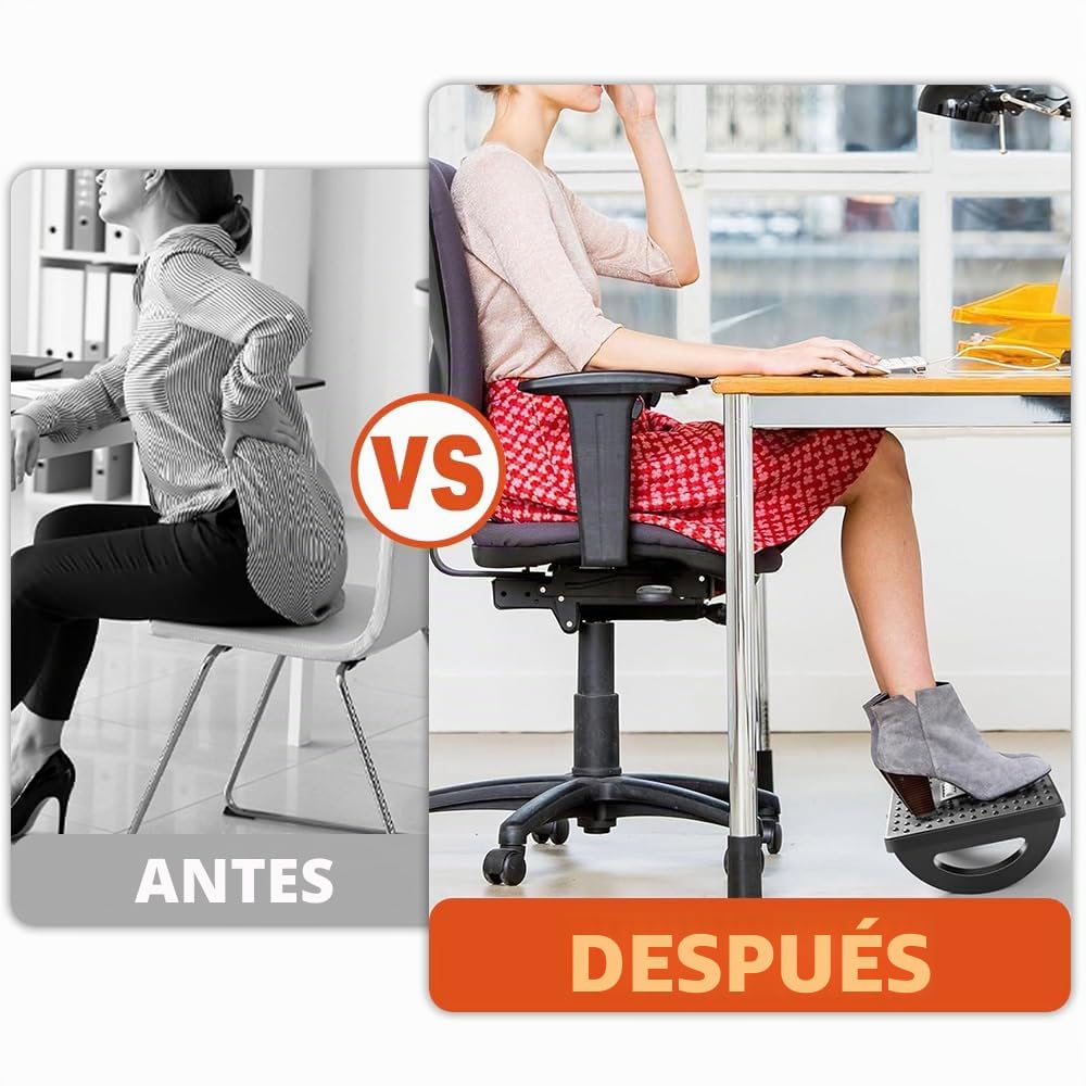Taburete Ergonómico y Reposapiés Ajustable para Escritorio - Cómodo Descanso para Piernas Con Masaje de Rodillo