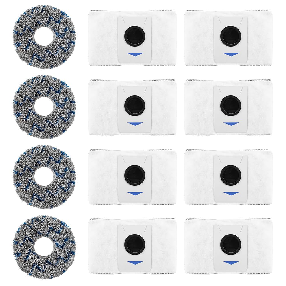 12 Pcs Mop Cloths Bag Accessories Kit for Ecovacs for DEEBOT for T20 for OMNI / X1 for OMNI / X1 e for OMNI Robot Vacuum, 4 Mop Cloths, 8 Bags