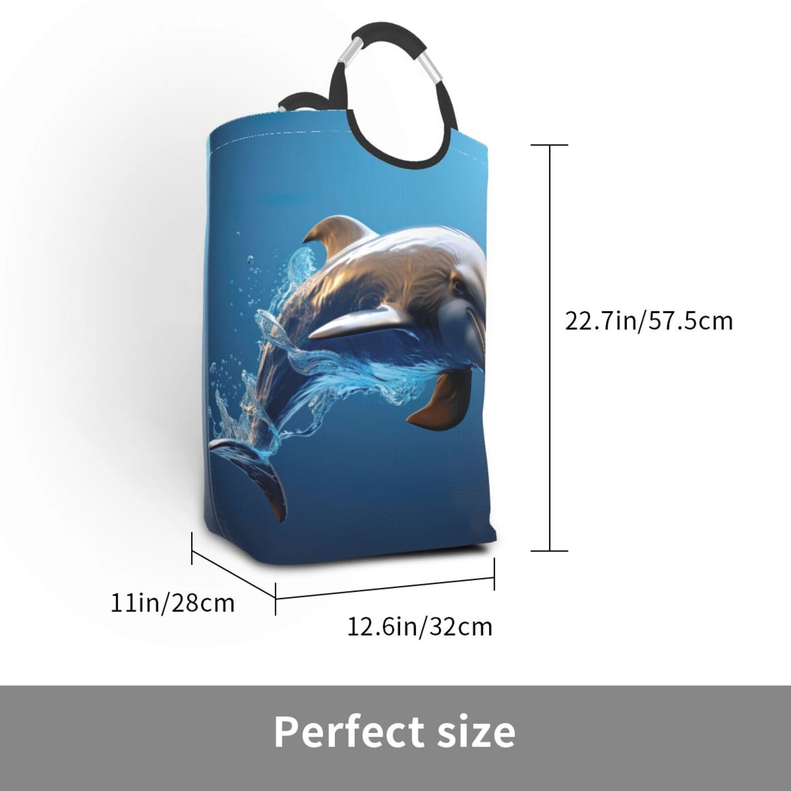 Bolsa de lavandería plegable con estampado de delfines 3D para el hogar, cesta de almacenamiento plegable para baño diario o dormitorio