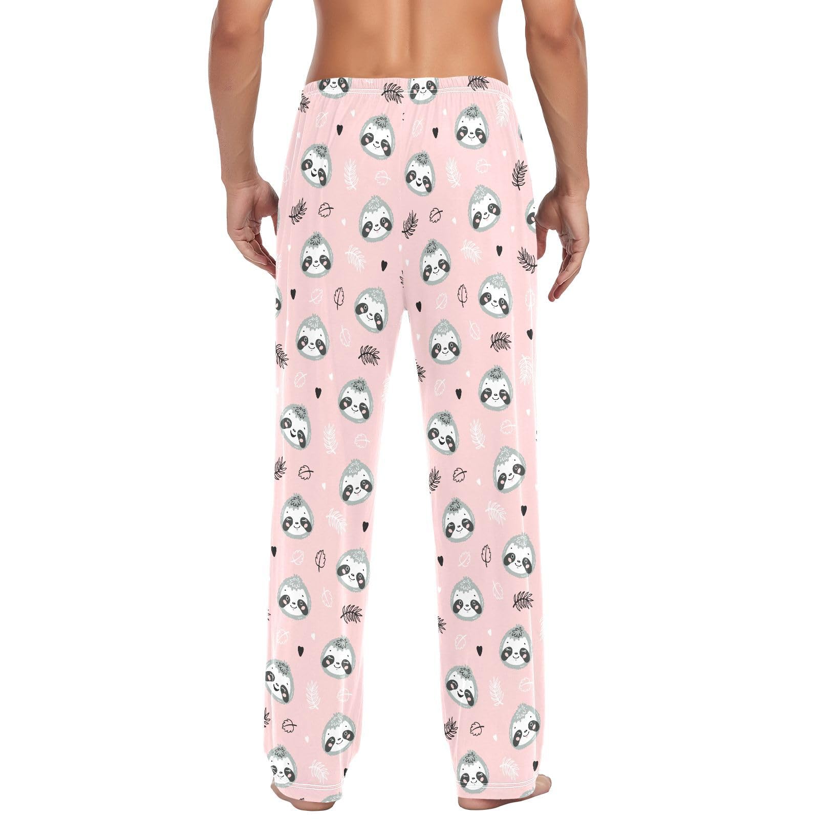 Pyjamahose für Herren, Faultiergesicht, tropisches Blatt, 100 % Baumwolle, Schlafhose, gerade Passform, Pyjamahose mit Taschen, Kordelzug, Größe L, mehrfarbig, L