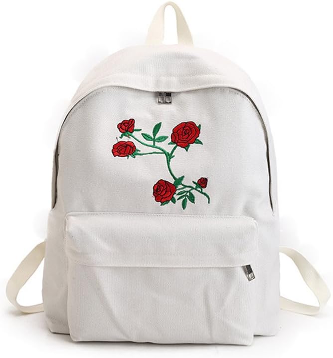 Hosaire Lady's Canvas Backpack Girl's Satchel School Bags Rose Embroidery Design on Women's Travel Bag A Classical Pure Color Bag backpack